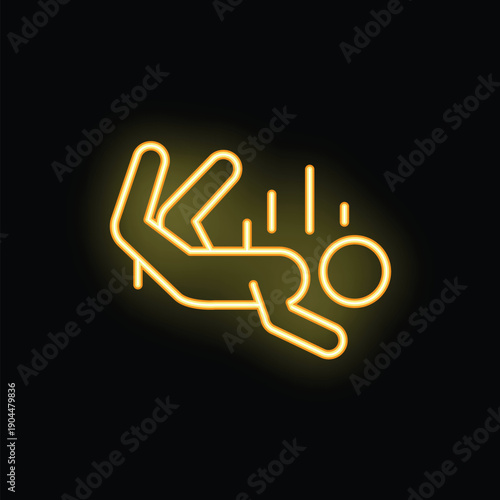 Neon style icon of a person slipping, falling backwards, and dropping an object