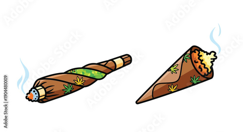 Cartoon illustration of two rolled cannabis cigarettes with smoke