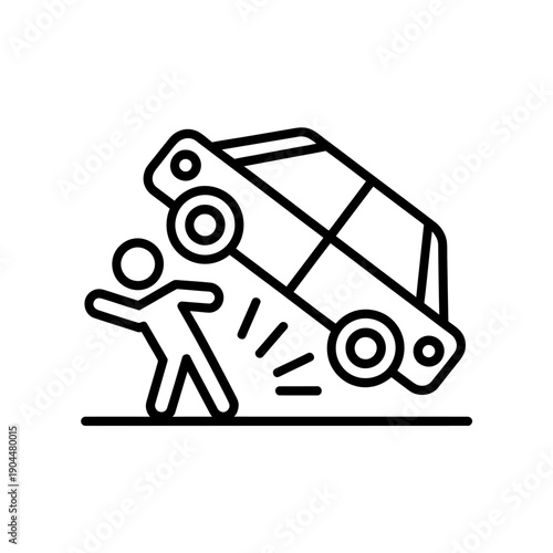 Person pushing or pushing away a car accident scene simple line icon