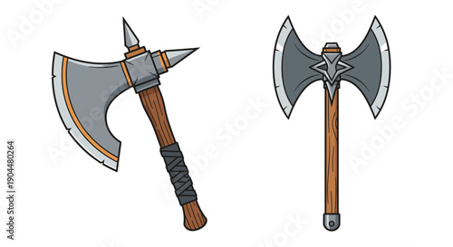 Two medieval battle axes one with a spike and one double bladed