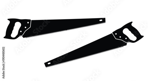 Two black silhouette hand saws displayed against a white background