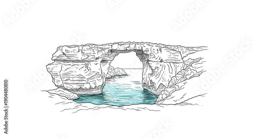 Elegant line art of azure window in malta: coastal natural arch scenery