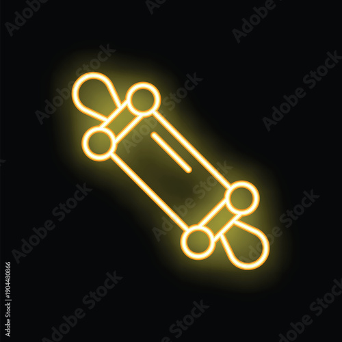 Yellow neon longboard skateboarding icon glowing on black background