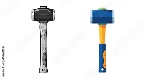 Two cartoon hammers one black and one blue are displayed side by side