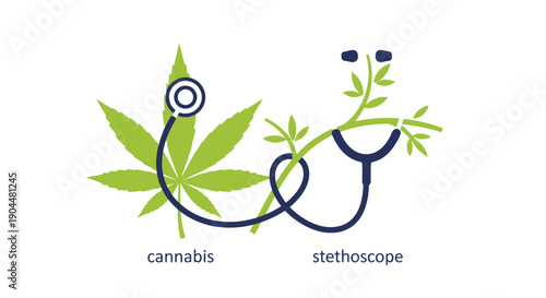 Medical cannabis a stethoscope intertwined with a marijuana leaf