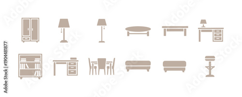 Outline Icons Featuring Furniture Set

