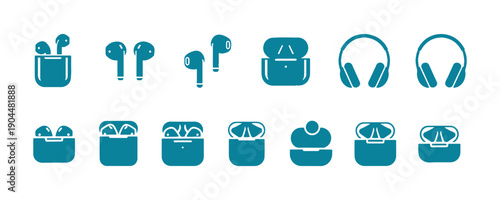 Icon set of AirPods, earphones, and headphones

