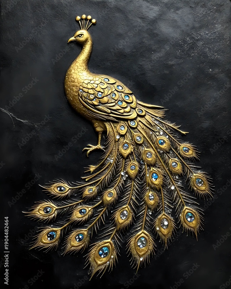 Naklejka premium Peacock feather on black background