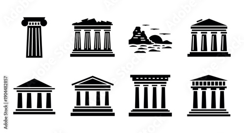 Ancient greek architecture silhouettes: temples and landmarks collection