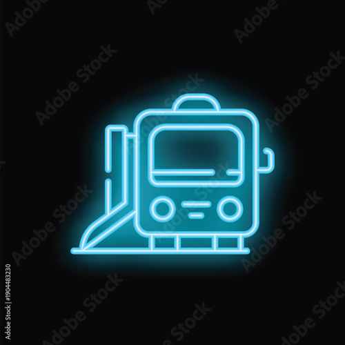 Wallpaper Mural Bright blue neon icon of a train glowing on a black background Torontodigital.ca