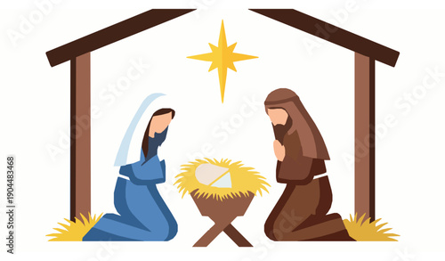 Christmas nativity scene manger baby Jesus vector illustration