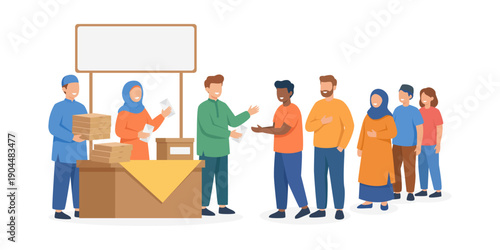 Muslim Community Members Participate in a Charitable Food and Money Donation Event