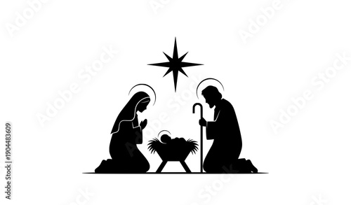 Minimal nativity silhouette baby Jesus manger vector