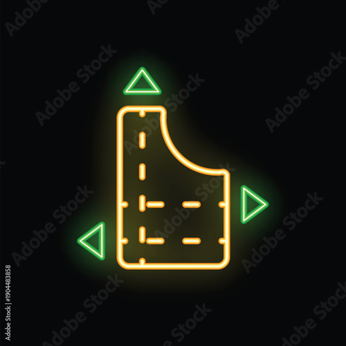 Glowing neon bulletproof vest icon with adjustable size for security concept