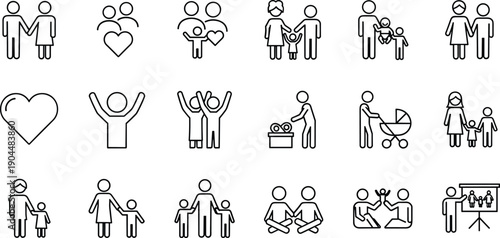 Business management and quality control icon set featuring human resources recruitment, checklist verification, real estate inspection, logistics delivery tracking, car service, and data analysis.