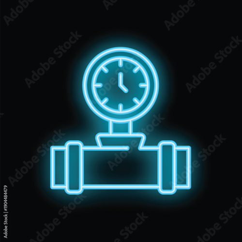 Neon blue water meter icon glowing on black background showing time remaining