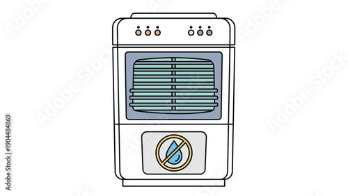 Portable white air cooler or evaporative fan unit with a grill and a no-water warning icon for indoor residential climate control.