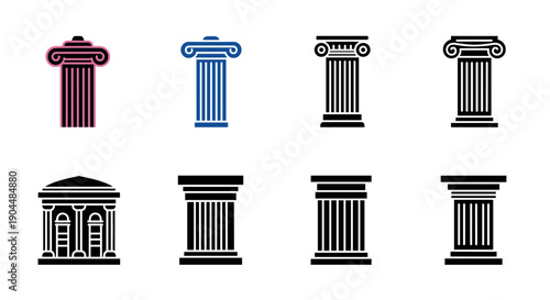 Classic greek and roman column icons in flat style