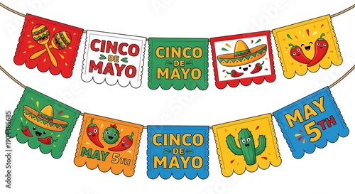 A colorful Cinco de Mayo banner with festive decorations and food