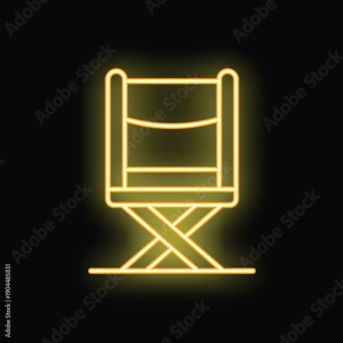 Neon icon of a director's chair glowing yellow against a dark background, evoking the entertainment industry
