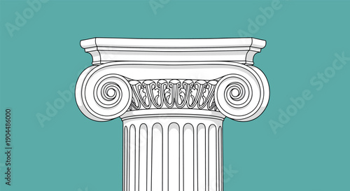 Classical ionic column capital on teal background