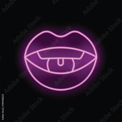 Neon sign showing sexy female lips licking with tongue out