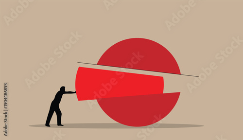 Silhouette of a Man Putting Together a Circle Puzzle. People at work solving problems and overcoming difficulties vector art