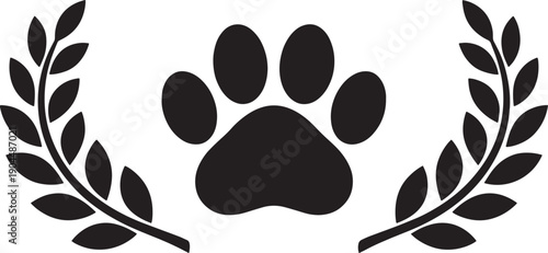 Dog Paw Laurel Badge Vector