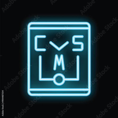 Glowing neon icon of a mobile phone showing a football field and score, representing mobile apps for sport fans
