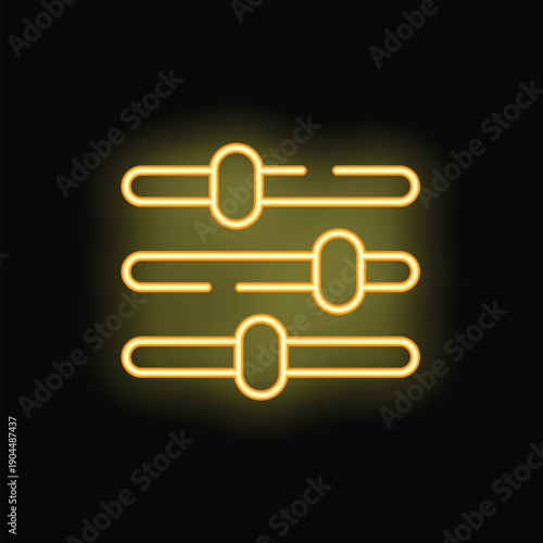 Bright yellow neon icon glowing on a dark background, representing three horizontal sliders for adjusting options
