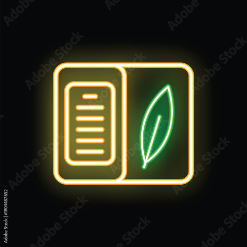 Glowing neon icon representing sustainable writing practices, perfect for illustrating eco conscious content creation
