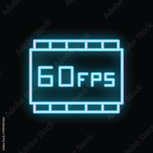 Glowing neon icon of a ram memory module displaying a refresh rate of 60 fps, perfect for tech related projects