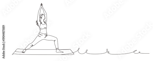 Woman sitting in lotus pose yoga. Continuous one line drawing. Vector illustration