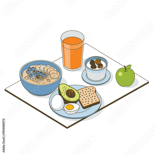 Healthy breakfast meal with fruits and toast on a tray.