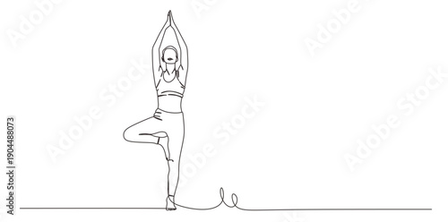 Woman sitting in lotus pose yoga. Continuous one line drawing. Vector illustration