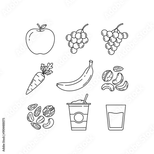 Assorted Fruits and Vegetables with Beverages.