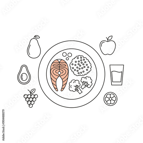 Healthy meal with fruits and vegetables on a plate.