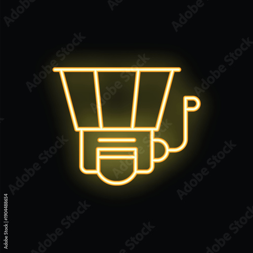 Yellow neon icon of a parachute glowing on a dark background, symbolizing skydiving and the thrill of adventure