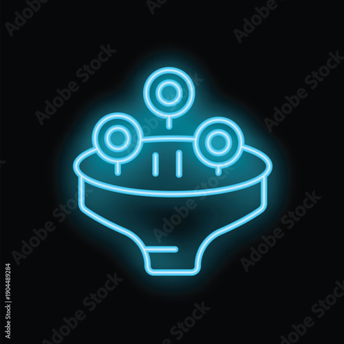 Glowing neon line baby potty icon isolated on black background. Vector illustration