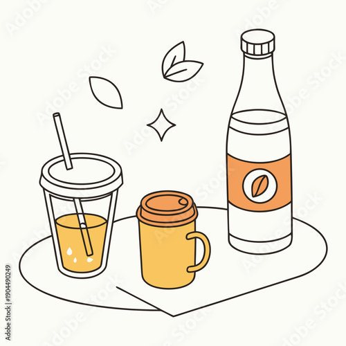 Glass of beer with a bottle illustration showing a refreshing cold alcoholic beverage