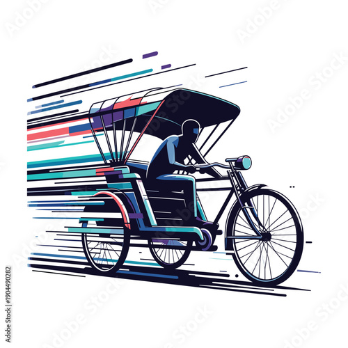 Rickshaw In Motion With Motion Lines Vector Design