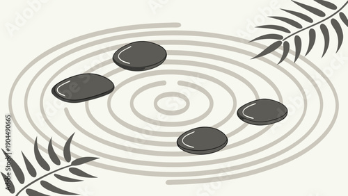 Calming Water Ripple Effect with Gray Stones and Leaves