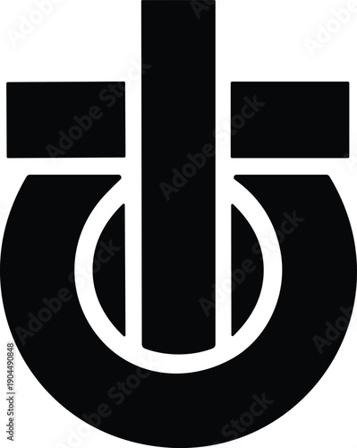 Abstract emblem icon with semicircle base, vertical and horizontal bars, and symmetrical geometric shapes for modern branding themes