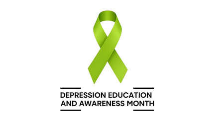 green awareness ribbon symbolizing depression education and awareness month on white promoting mental health understanding and support.