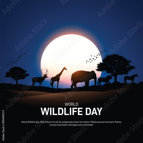 World Wildlife Day 2026. World Wildlife Day concept poster, banner, social media post, postcard, background, backdrop, template, web banner, cover design etc.
