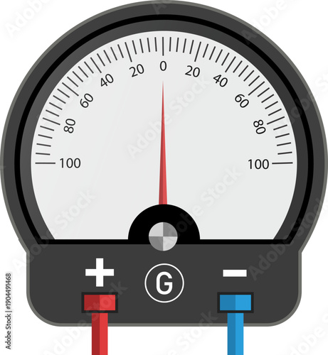 Analog Center-Zero Galvanometer Illustration for Physics and Electrical Circuit Testing