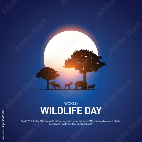 World Wildlife Day 2026. World Wildlife Day concept poster, banner, social media post, postcard, background, backdrop, template, web banner, cover design etc.