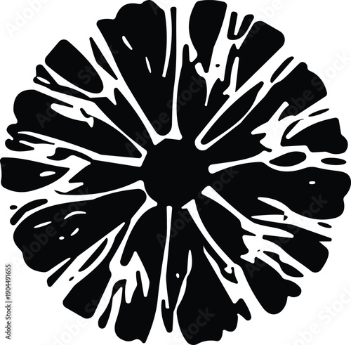 Abstract radial burst icon with organic black shapes and symmetrical sun-like pattern for artistic and psychological design content