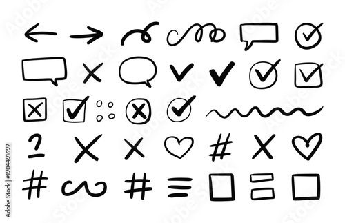 Vector illustration contains a variety of hand-drawn icons and symbols