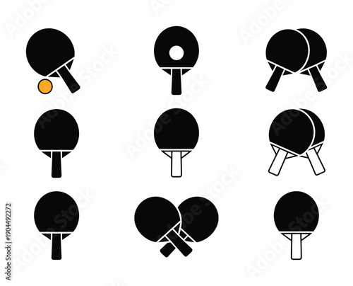 Collection of vector designed table tennis rackets and ping pong balls in various styles